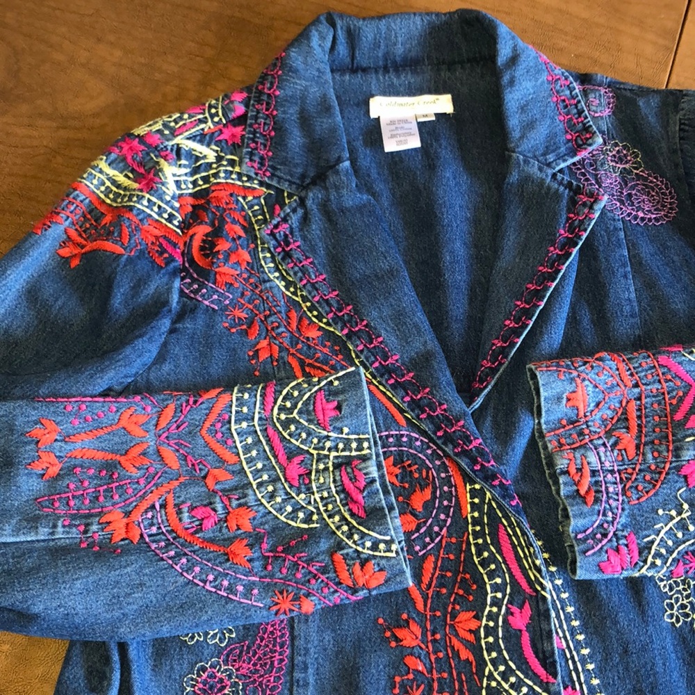 COLDWATER CREEK Denim Embroidered Jacket Blazer M